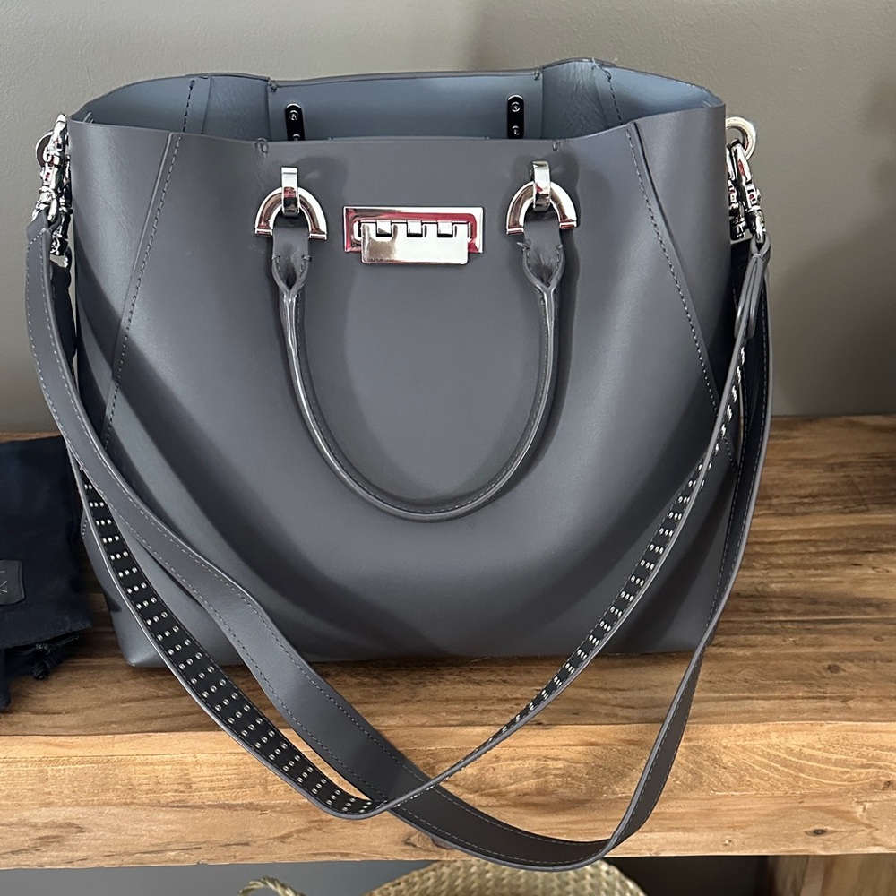 Zac Posen Gray Leather Tote/Work bag with Studded Strap